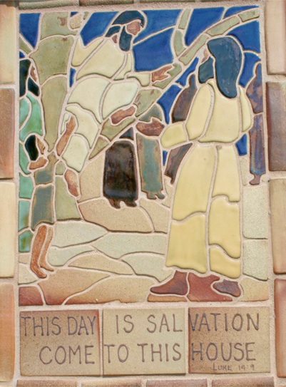 Zacchaeus and Jesus (Pottery tiles by Lynn Eastin)