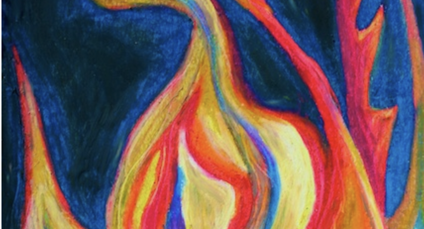 The Flame Shall Not Hurt Thee (oil pastel) by Polly Castor