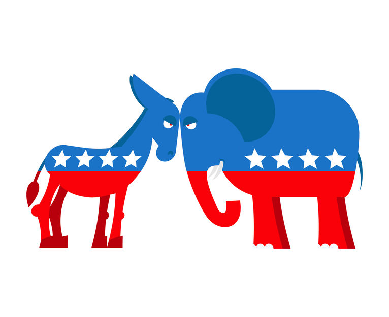 political donkey and elephant, political division