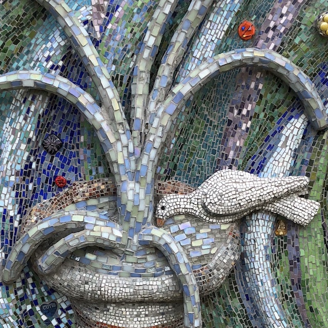 mosaic bird and fountain, God already knows what you need