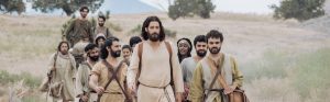 Jesus walking with his disciples, follow Jesus