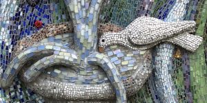 mosaic fountain with bird, God already knows what you need