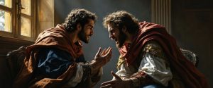 two men arguing, theological debate