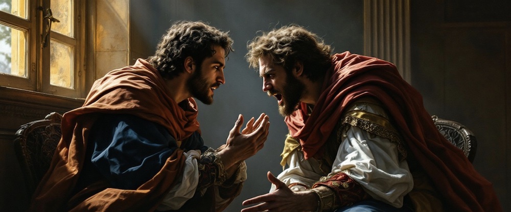 two men arguing, theological debate