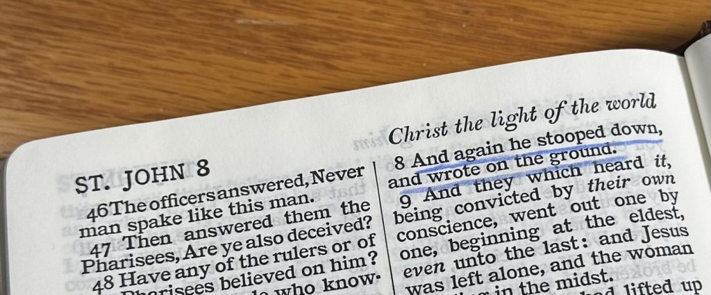 page from the Bible John 8 8, Bible basics
