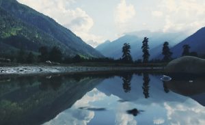 reflection of mountains in a lake, made in the image and likeness of God