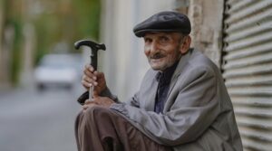 man sitting with cane, it's never too late for God, it's never too late