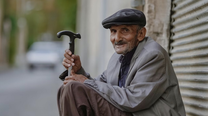 man sitting with cane, it's never too late for God, it's never too late