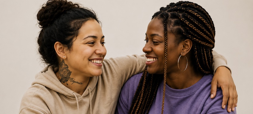 2 women embracing, to love your enemies, love your enemies