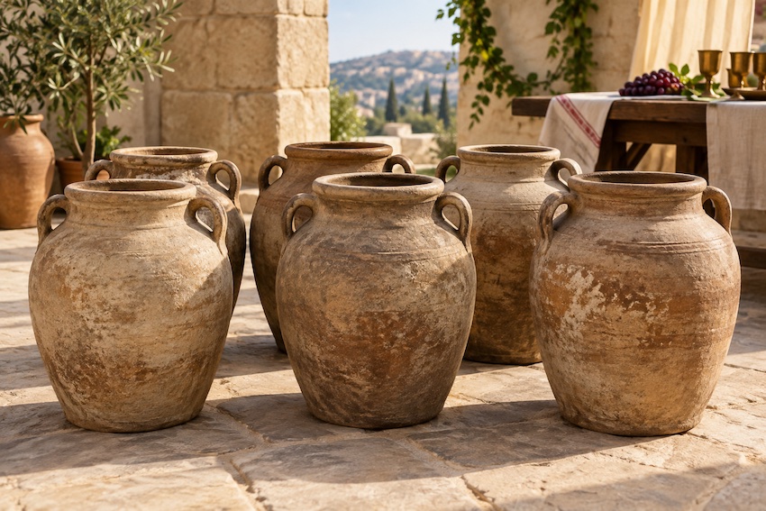 6 ancient water pots, wedding at Cana in Galilee, wedding at Cana