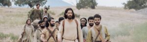 Jesus and his disciples in The Chosen, follow the shepherd